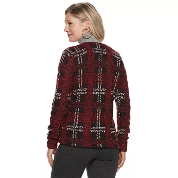 Chaps Sweater Blazer Jacket, Size L, Burgundy white black - Picture 3 of 8